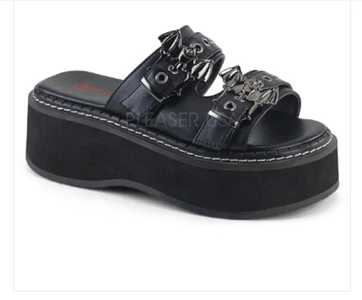 DEMONIA デモニア エミリー 100 ダブルストラップ コウモリ バックル サンダル スリッパ