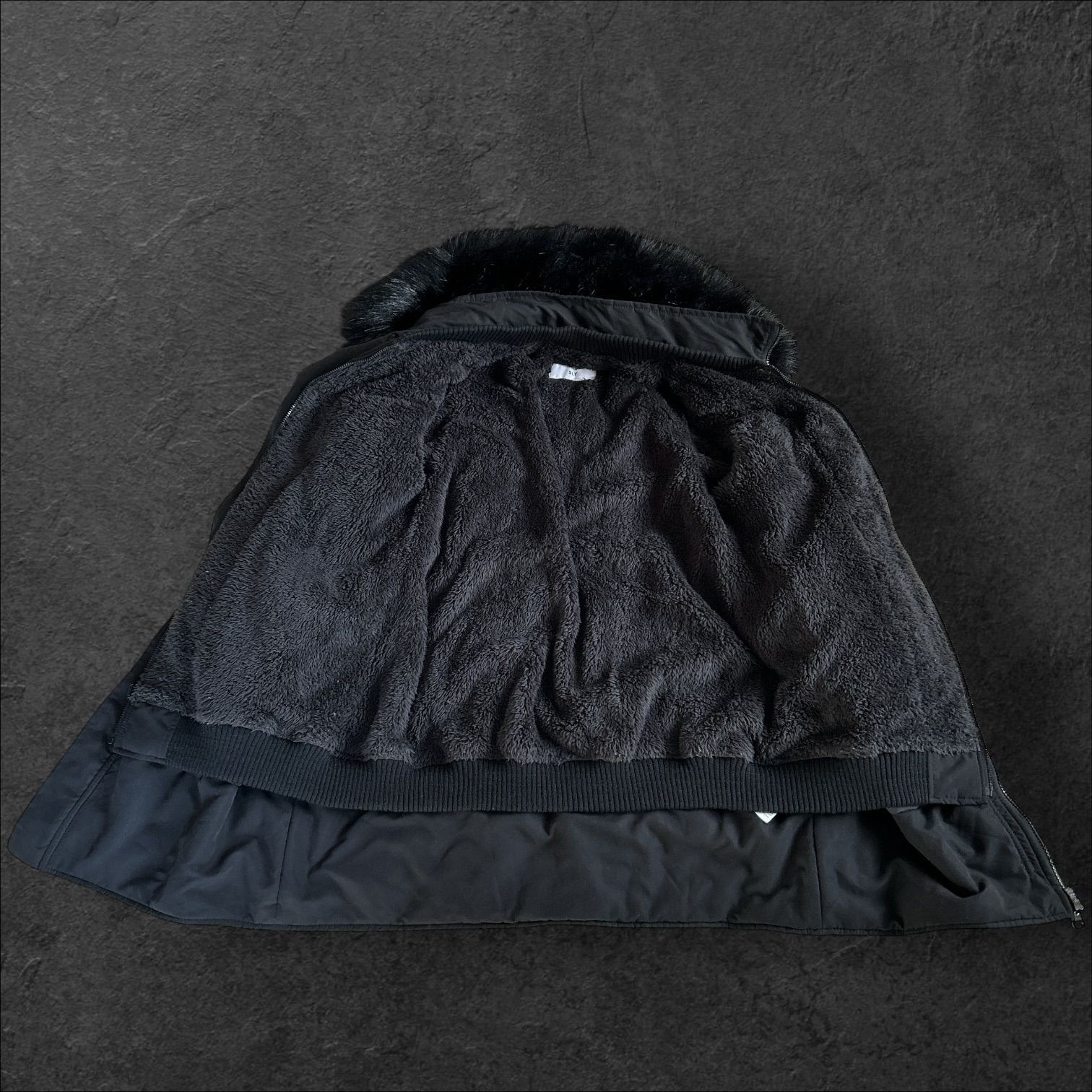 モッズコート ファー ミリタリー ブラック SLY y2k グランジ 00s y2k 00s old SLY ミリタリー モッズコートフェイク ファー n-3b