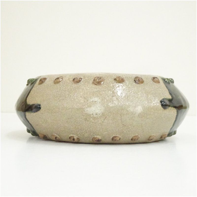 松本鉄山造 織部太鼓胴釣舟花入（共箱） 花入れ 茶道 茶道具 花瓶 花器