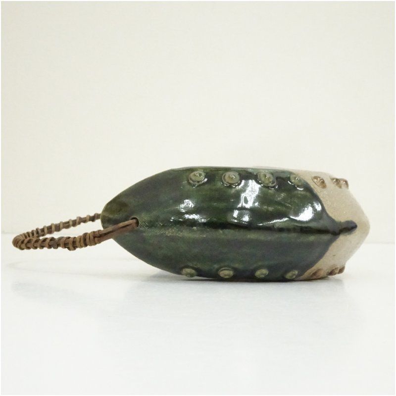 松本鉄山造 織部太鼓胴釣舟花入（共箱） 花入れ 茶道 茶道具 花瓶 花器