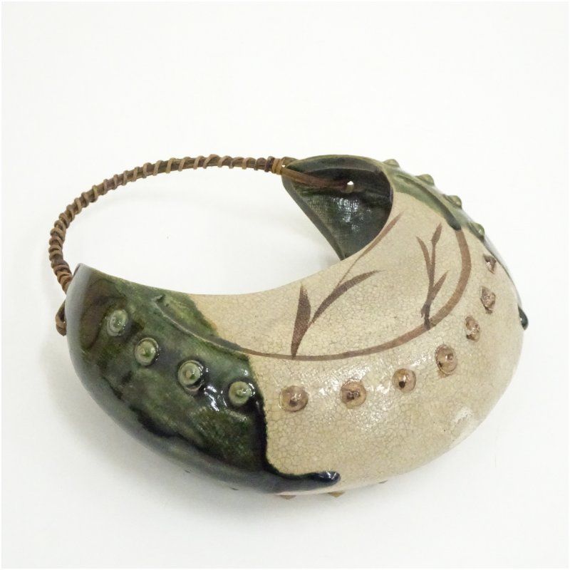 松本鉄山造 織部太鼓胴釣舟花入（共箱） 花入れ 茶道 茶道具 花瓶 花器