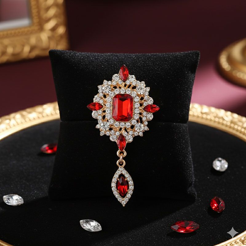 ブローチ 宝石 クリスタル ラインストーン 赤 結婚式 ギフト