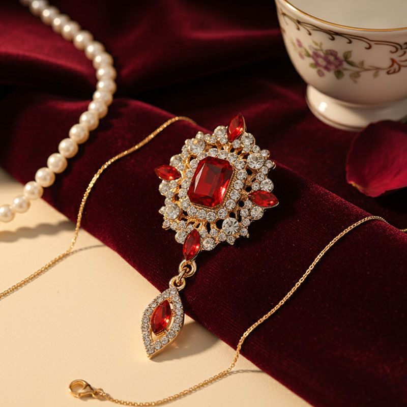 ブローチ 宝石 クリスタル ラインストーン 赤 結婚式 ギフト