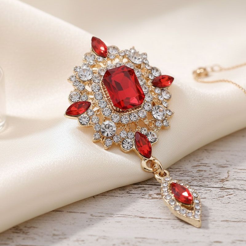 ブローチ 宝石 クリスタル ラインストーン 赤 結婚式 ギフト