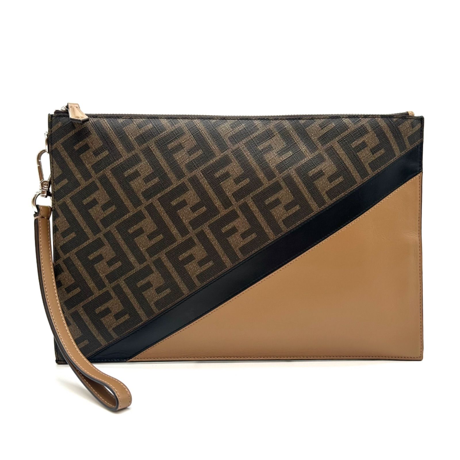 FENDI フェンディ クラッチバッグ ズッカ ダイヤゴナル 7 N 0110 スリム フラット ブラウン メンズ 鞄