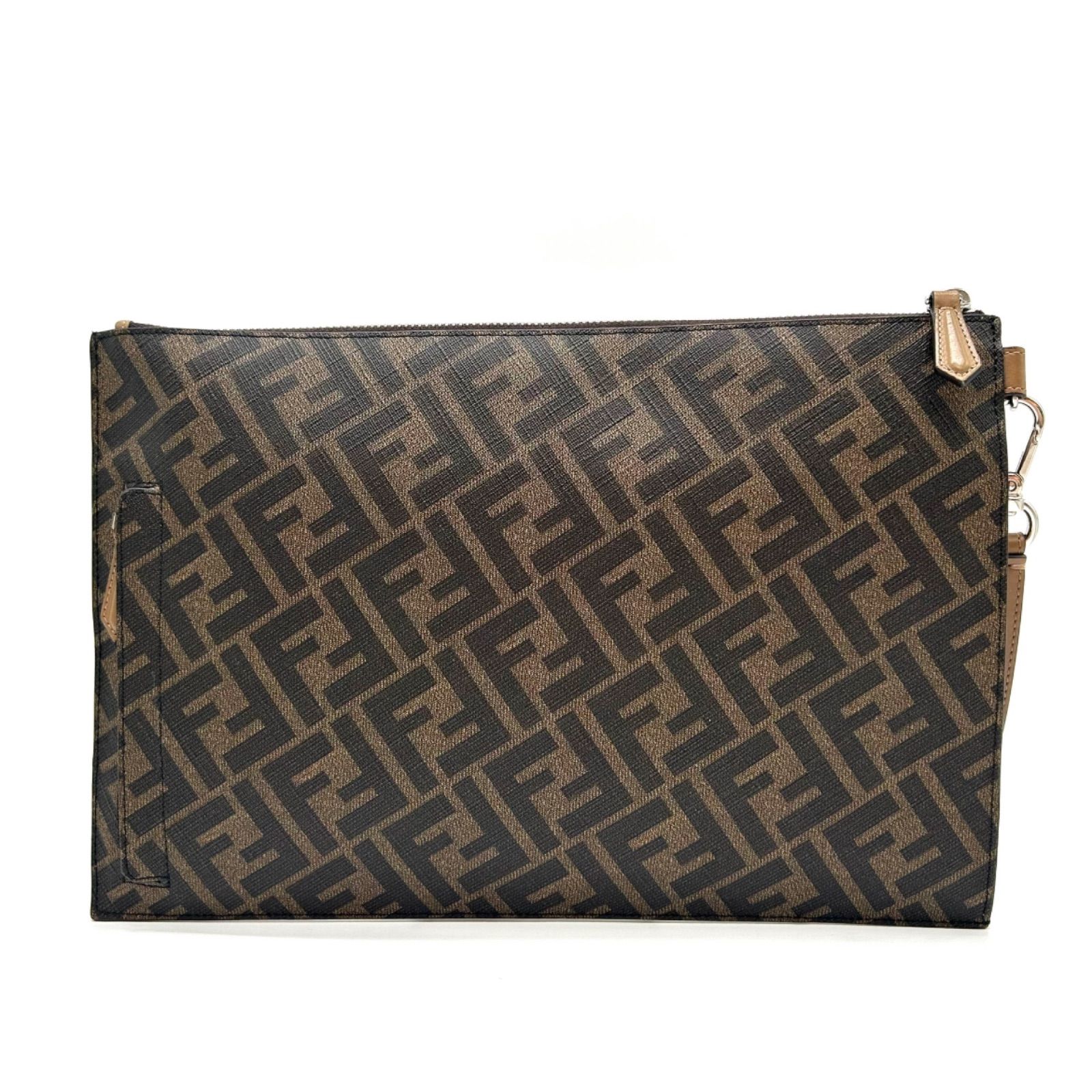 FENDI フェンディ クラッチバッグ ズッカ ダイヤゴナル 7 N 0110 スリム フラット ブラウン メンズ 鞄