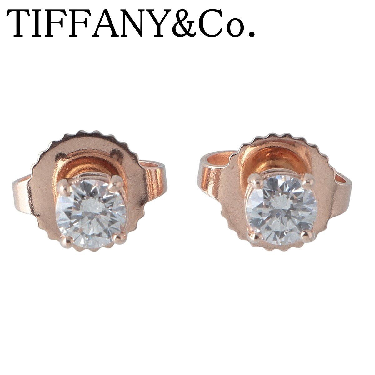 ティファニー ソリティア ピアス ダイヤ3.3 mm 約0.12 ct×2 Au 750 PG ショップカード 2025年 仕上げ済 TIFFANY 24570