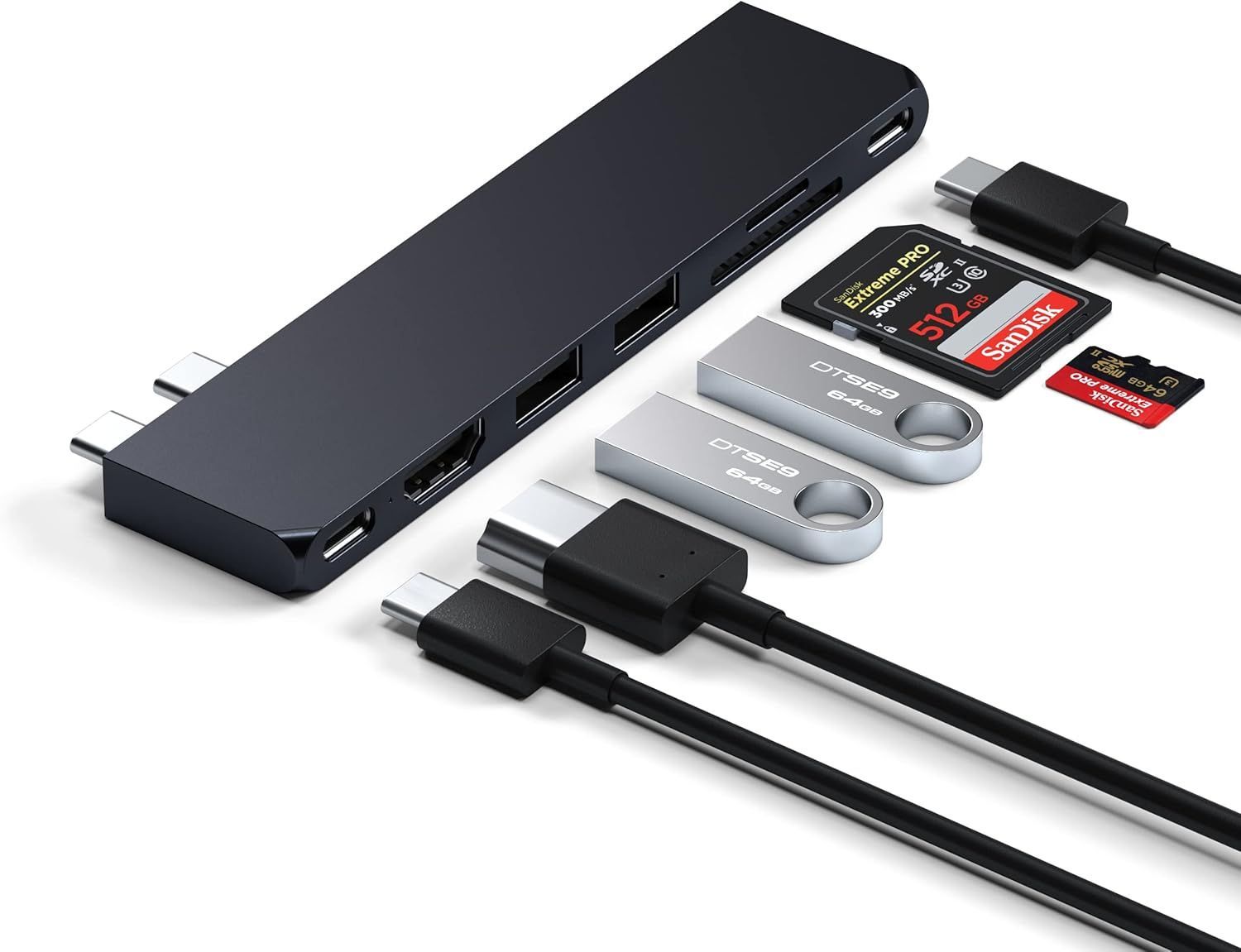 SATECHI 7 in 1 USB 4 Pro Slim USB-Cハブ 最大6 K 60 Hz 100 W PD充電 高速データ転送 3.2 Gen 2 HDMI SD|MicroSDカードリーダー – MacBook Air - 対応 ミ