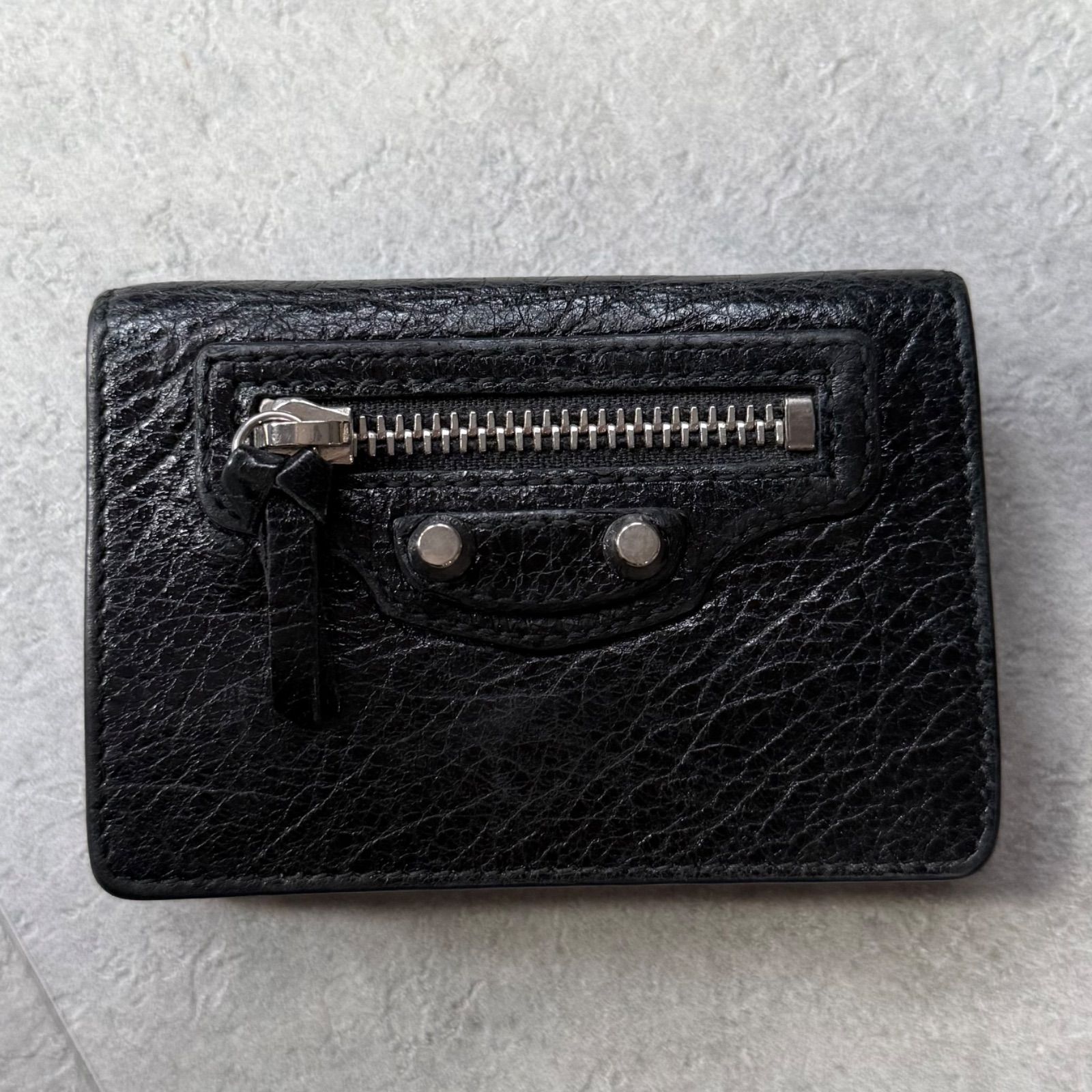 BALENCIAGA バレンシアガ 三つ折り財布 クラシックミニ ウォレット 黒 銀 レザー コンパクトウォレット