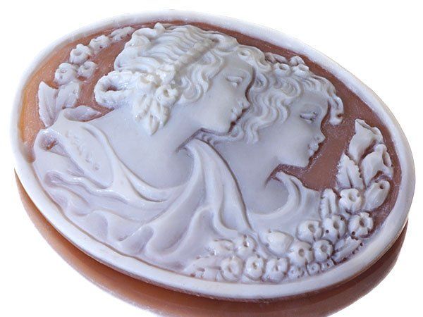 ジュエリー極】作家品サイン有り 優雅な2人の貴婦人の彫刻 高級シェル