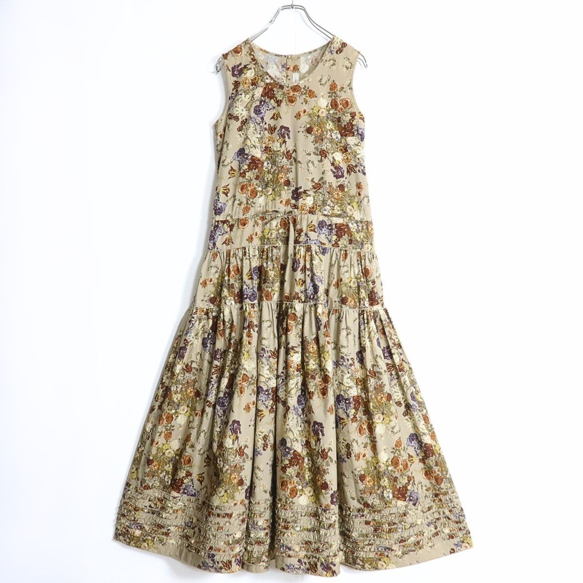 美品】カネコイサオ☆裾段々フリル♪ ノースリーブワンピース ベージュ