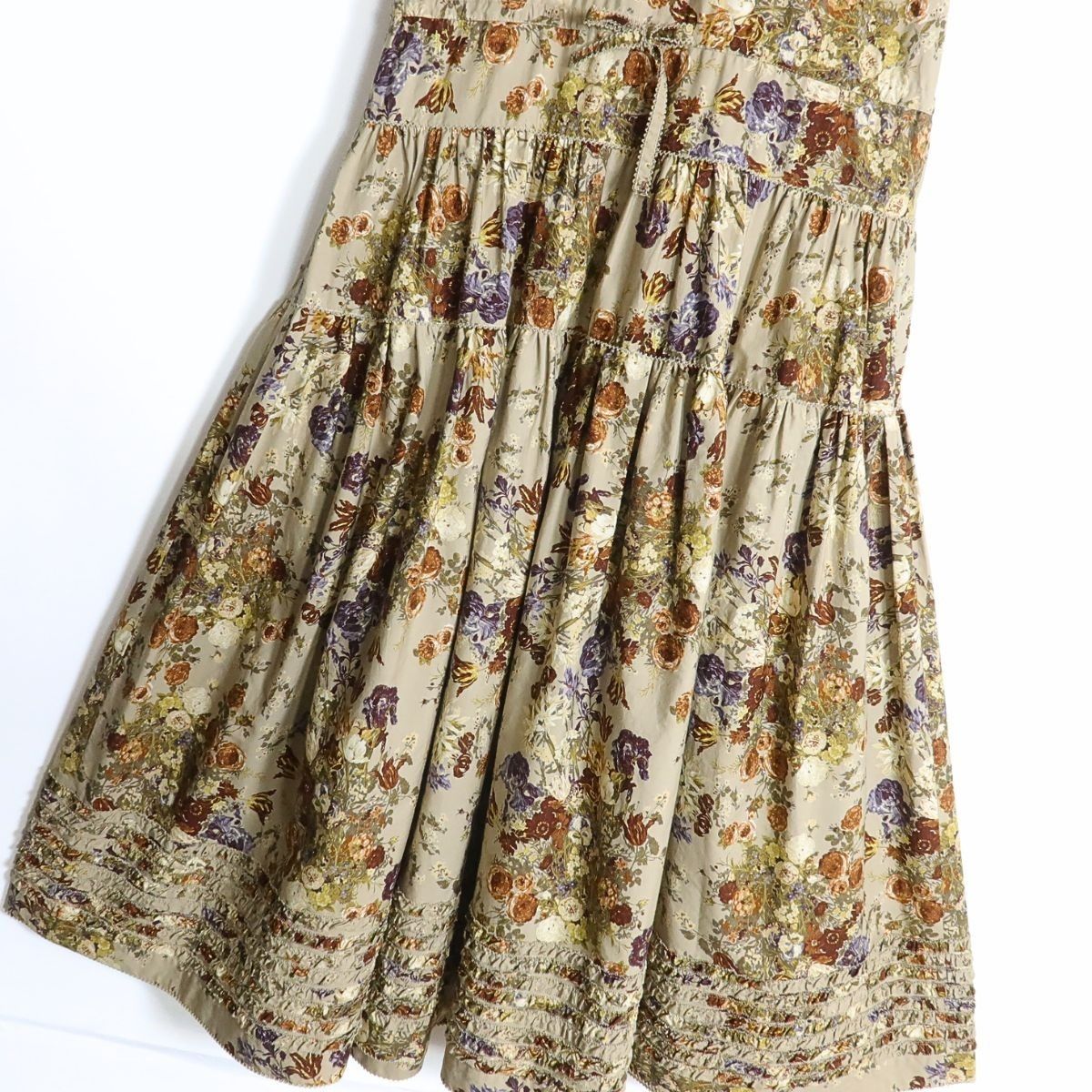 美品】カネコイサオ☆裾段々フリル♪ ノースリーブワンピース ベージュ