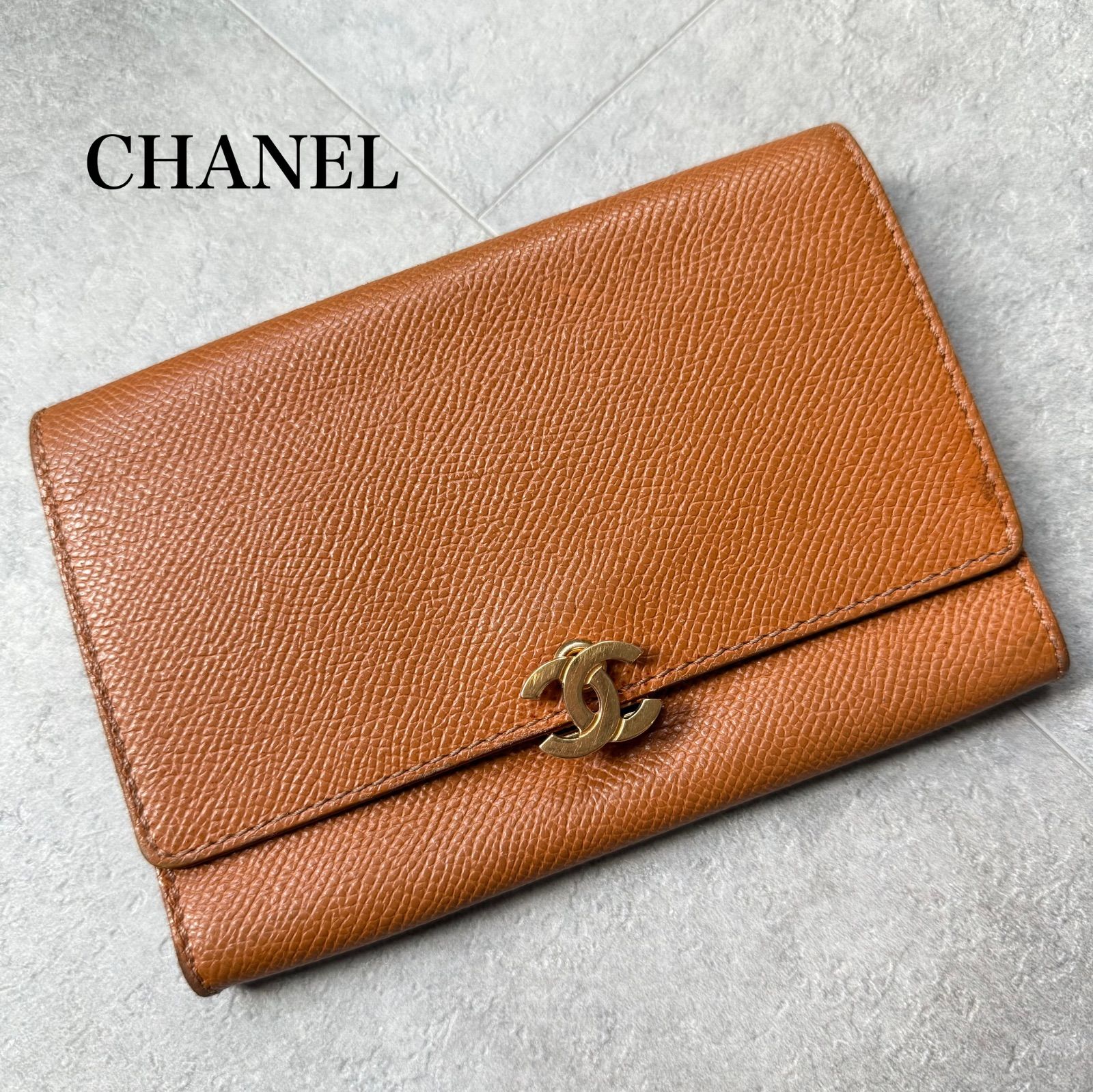 CHANEL シャネル ココマーク アイコン レザー 二つ折り財布 キャメル