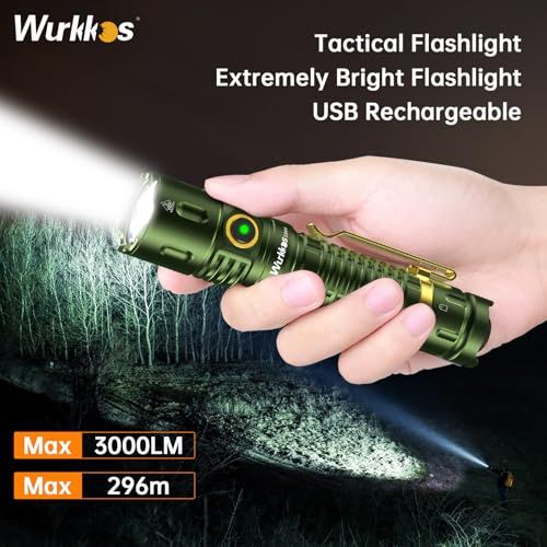 Wurkkos TD 04 懐中電灯 ledライト強力3000ルーメンタクティカル 懐中電灯照射距離最大295 M充電式 EDC懐中電灯 防災 小型 停電対策 緊急用 登山 捜索救助 ワークライト 高輝度 IP 68防水 緑 po