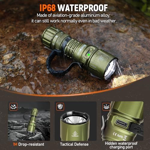  Wurkkos TD 07 の戦術的な懐中電燈 USB C の再充電 な懐中電燈 1300 高い内腔の EDC の懐中電燈 ターボ ストロボの瞬間的な IP 68 防水 6 つの照明モード 緊急キャンプのための抜け目がないライトpo 懐中電灯 ハンディライト ライト ランタン