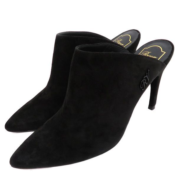 Roger Vivier ロジェ ヴィヴィエ RVロゴ スエード レザー ミュール サボ サンダル パンプス サイズ37 ブラック 45475