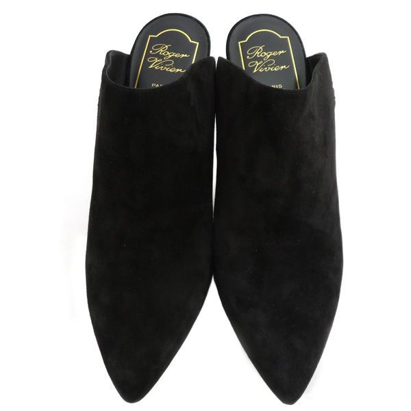 Roger Vivier ロジェ ヴィヴィエ RVロゴ スエード レザー ミュール サボ サンダル パンプス サイズ37 ブラック 45475