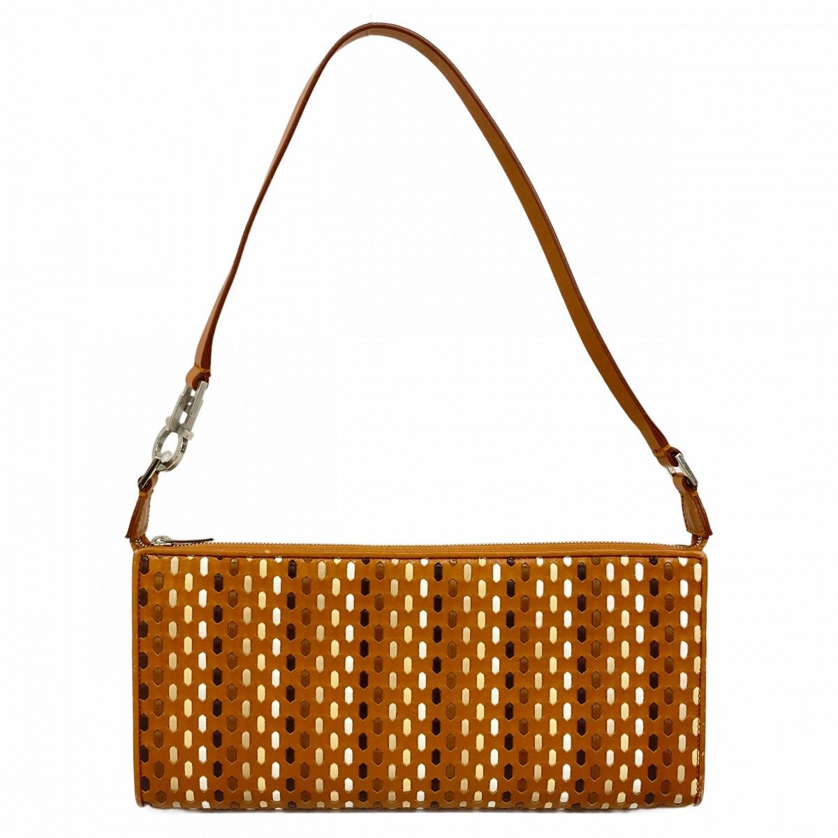 5 pa 1079 サルヴァトーレフェラガモ ポーチ レザー ブラウン シルバー金具 レディース