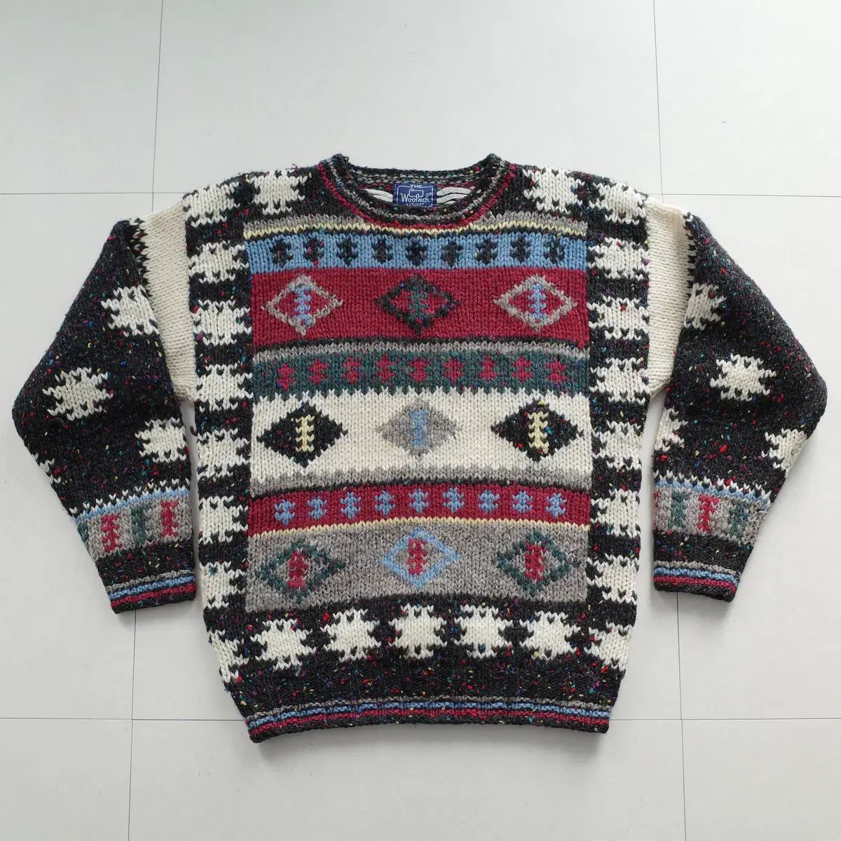 WOOLRICH エスニック ジオメトリック パターン ウール ニット セーター