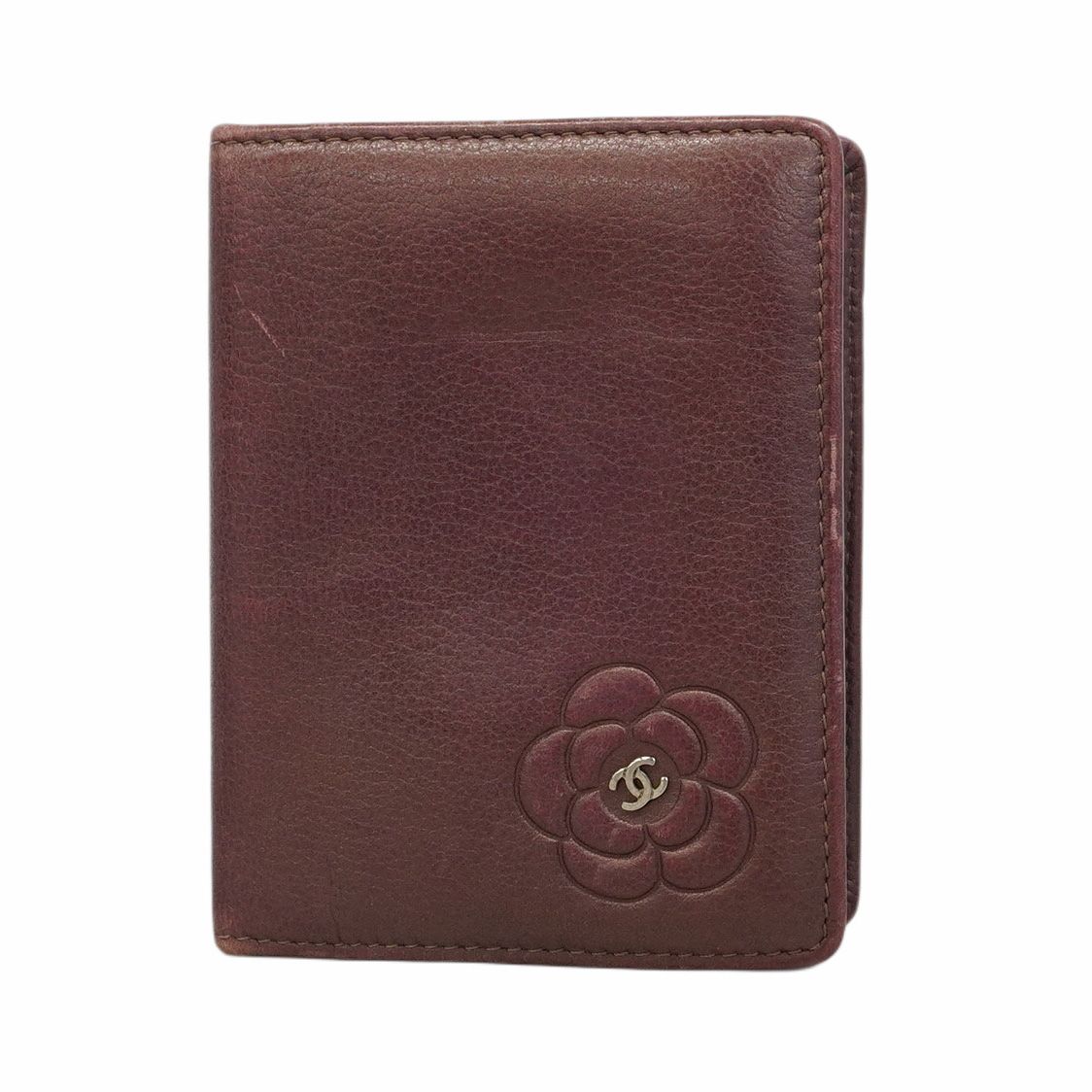 5 pa 0991 h シャネル カードケース カメリア レザー ライトパープル シルバー金具 レディース