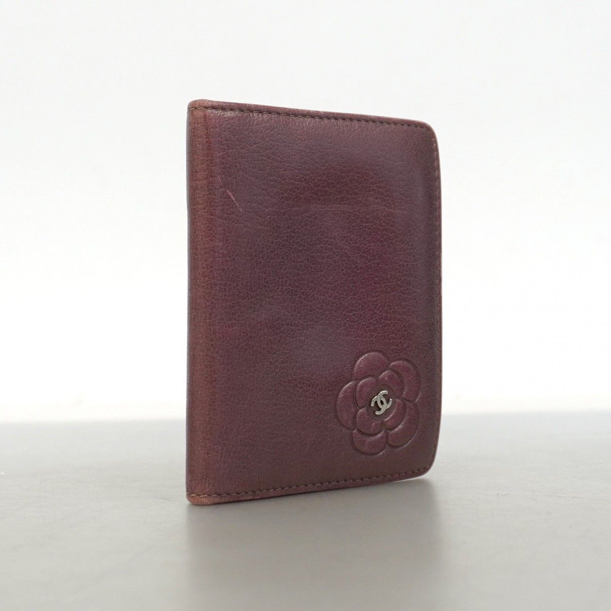 5 pa 0991 h シャネル カードケース カメリア レザー ライトパープル シルバー金具 レディース