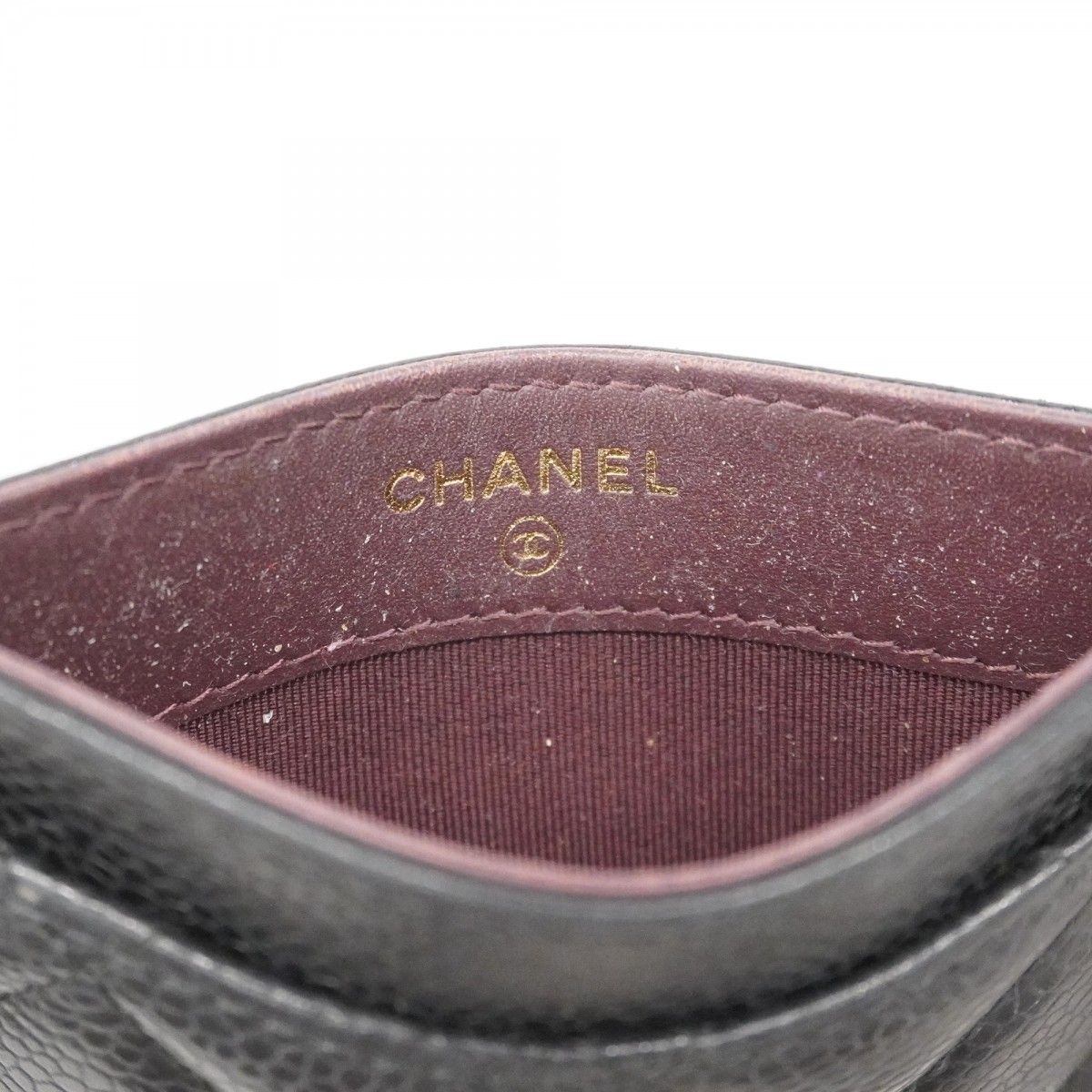 5pa1097】シャネル カードケース マトラッセ キャビアスキン ブラック