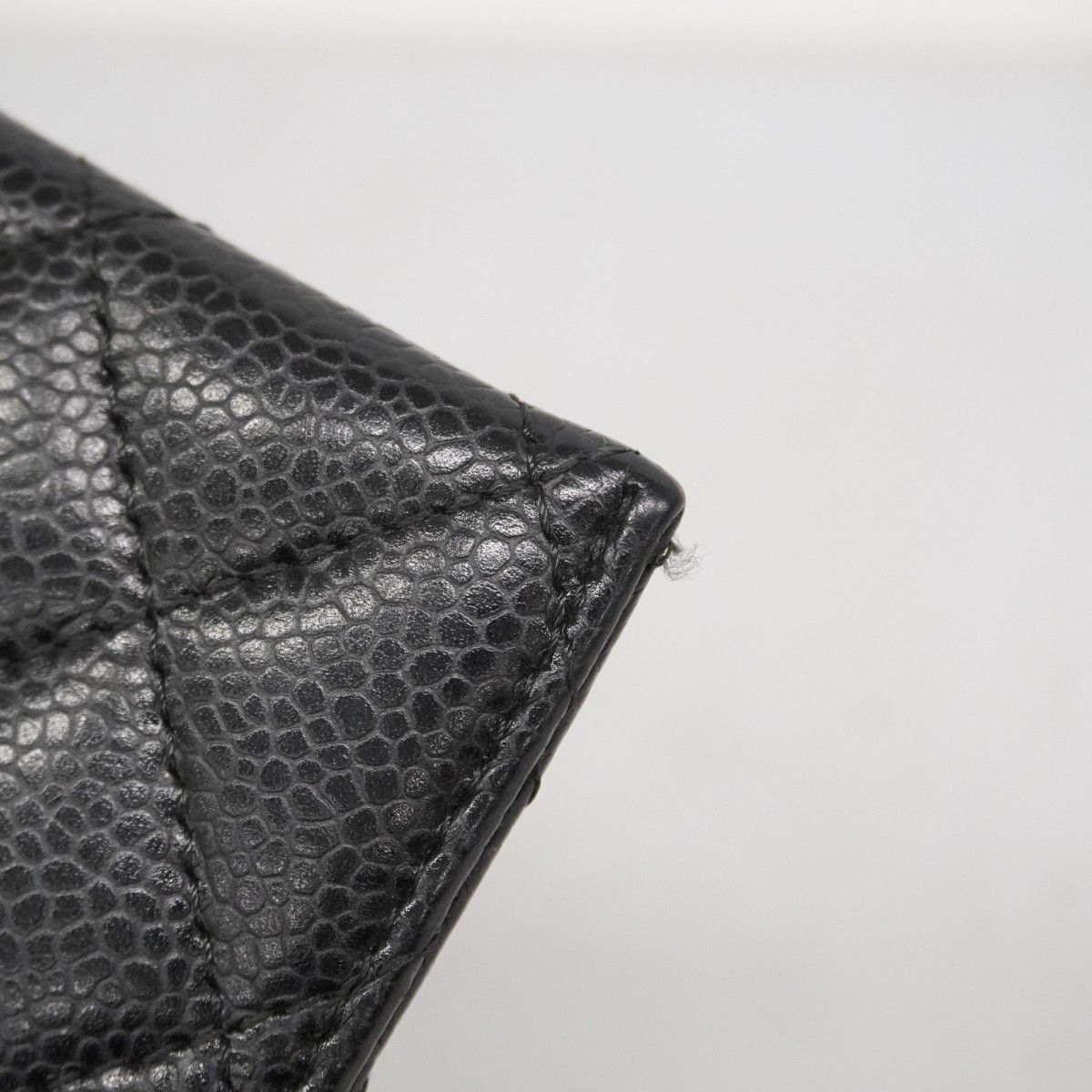 5pa1097】シャネル カードケース マトラッセ キャビアスキン ブラック