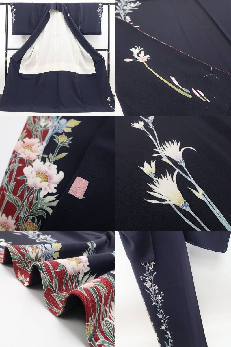  ❁tomihisa❁手描き友禅 落款 着物 正絹 仕付け糸付 満開を目指す麗しい花々の列 訪問着 7320 訪問着 付け下げ 着物