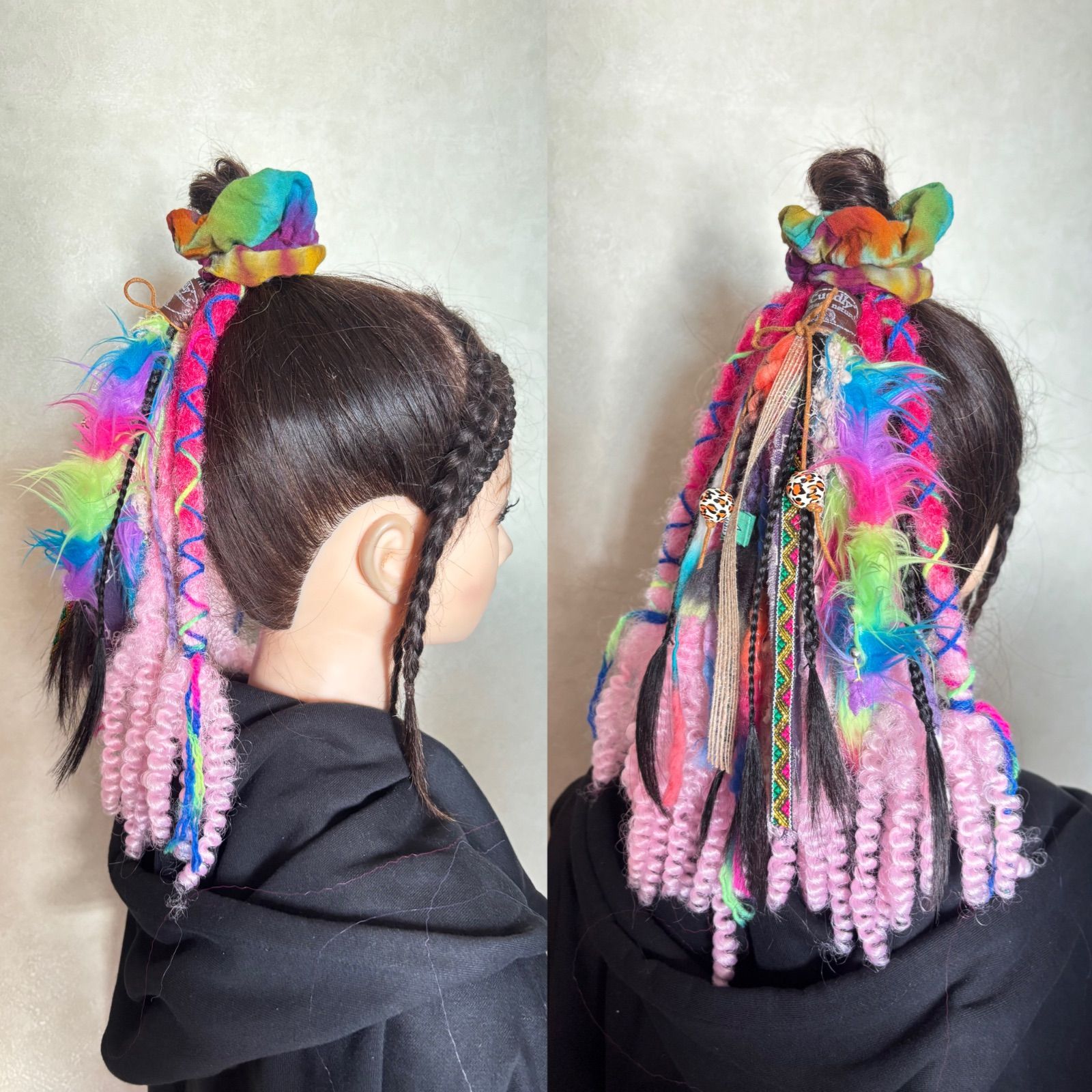 現品限り】ごちゃまぜSブレイズMIXタッセルヘアゴム ツイン 短め 毛糸