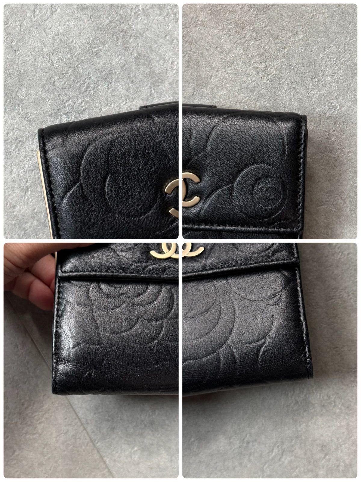 極美品 CHANEL シャネル カメリアココマーク wホック 二つ折り財布