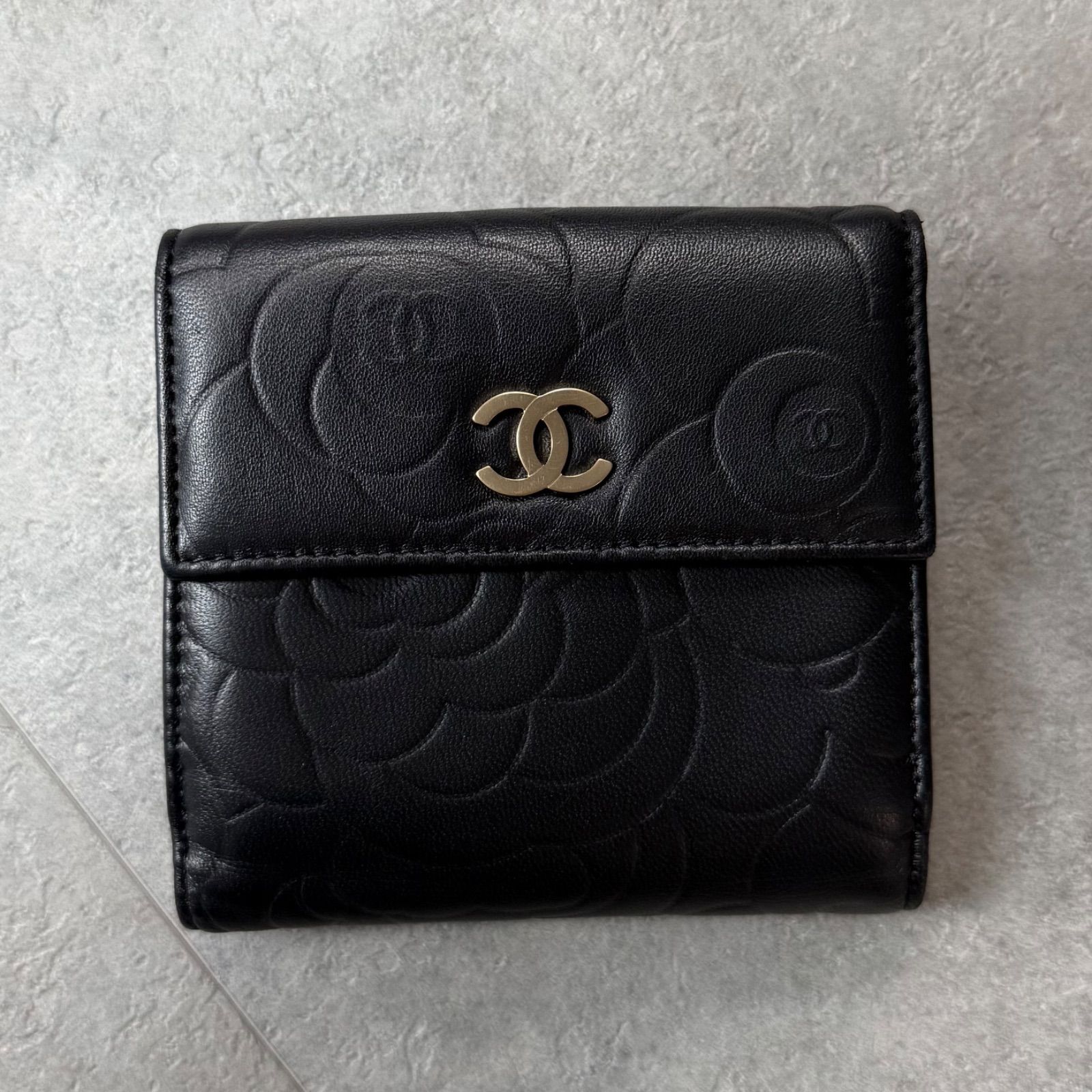 極美品 CHANEL シャネル カメリアココマーク wホック 二つ折り財布