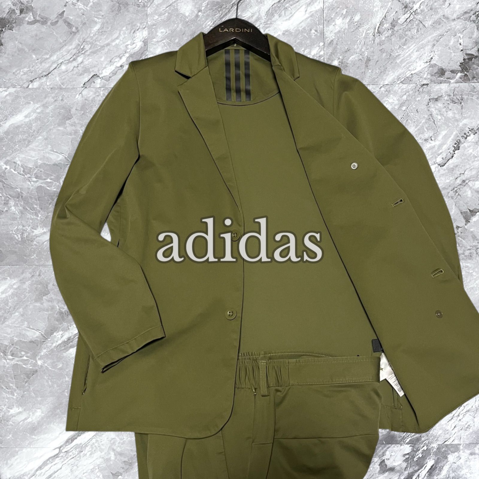 adidas アディダス セットアップ スーツ 上下セット ストレッチ 伸縮性 カジュアル 2 B カーキ サイズL