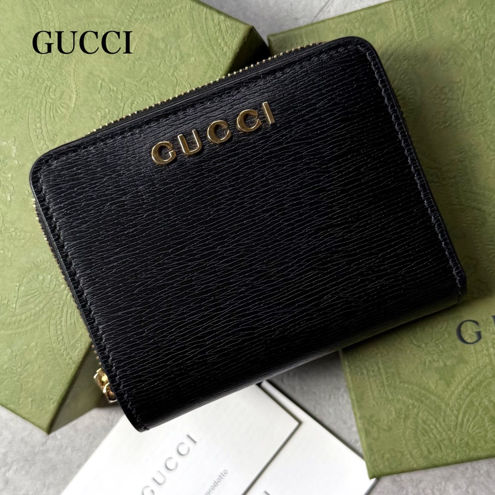 極美品 GUCCI グッチ スクリプト ミニウォレット 二つ折り財布