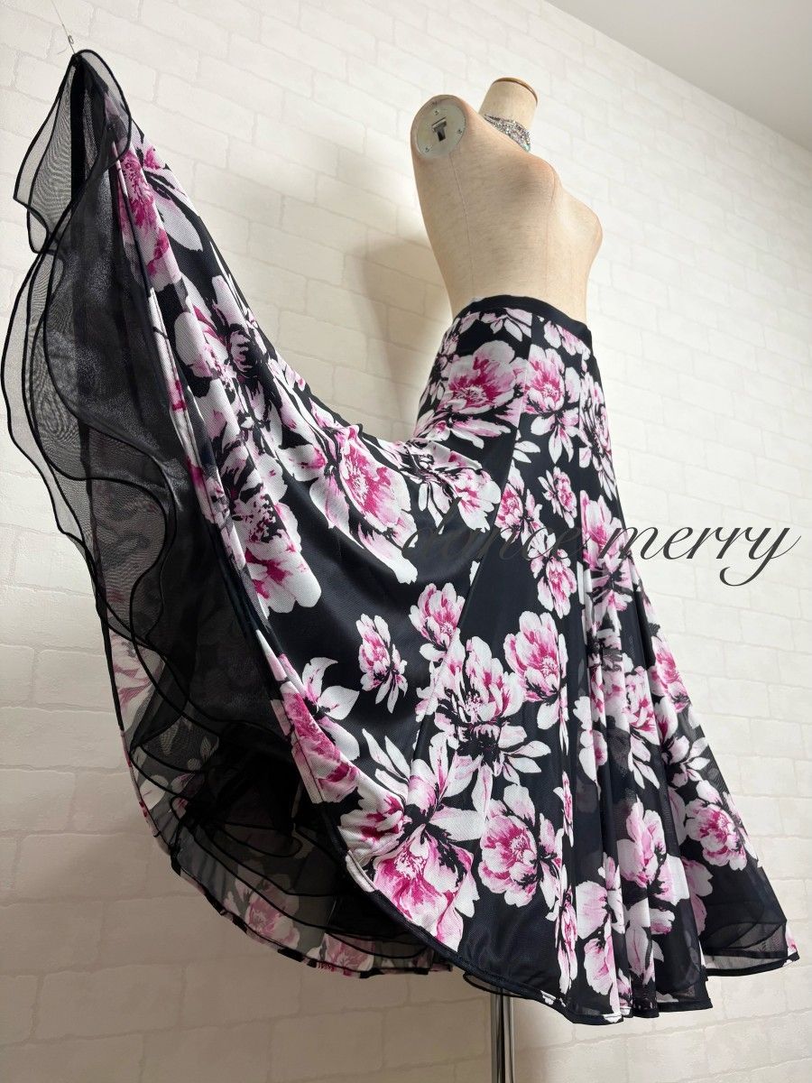 社交ダンス スカート 黒 ピンク レッスン パーティ 0345 | 0342 0344