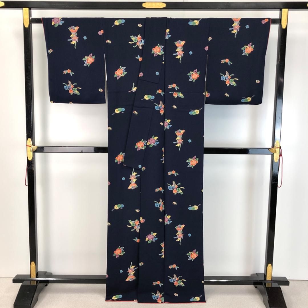 小紋 型染 花模様 縮緬 青褐色 トールサイズ K-5149 - メルカリ