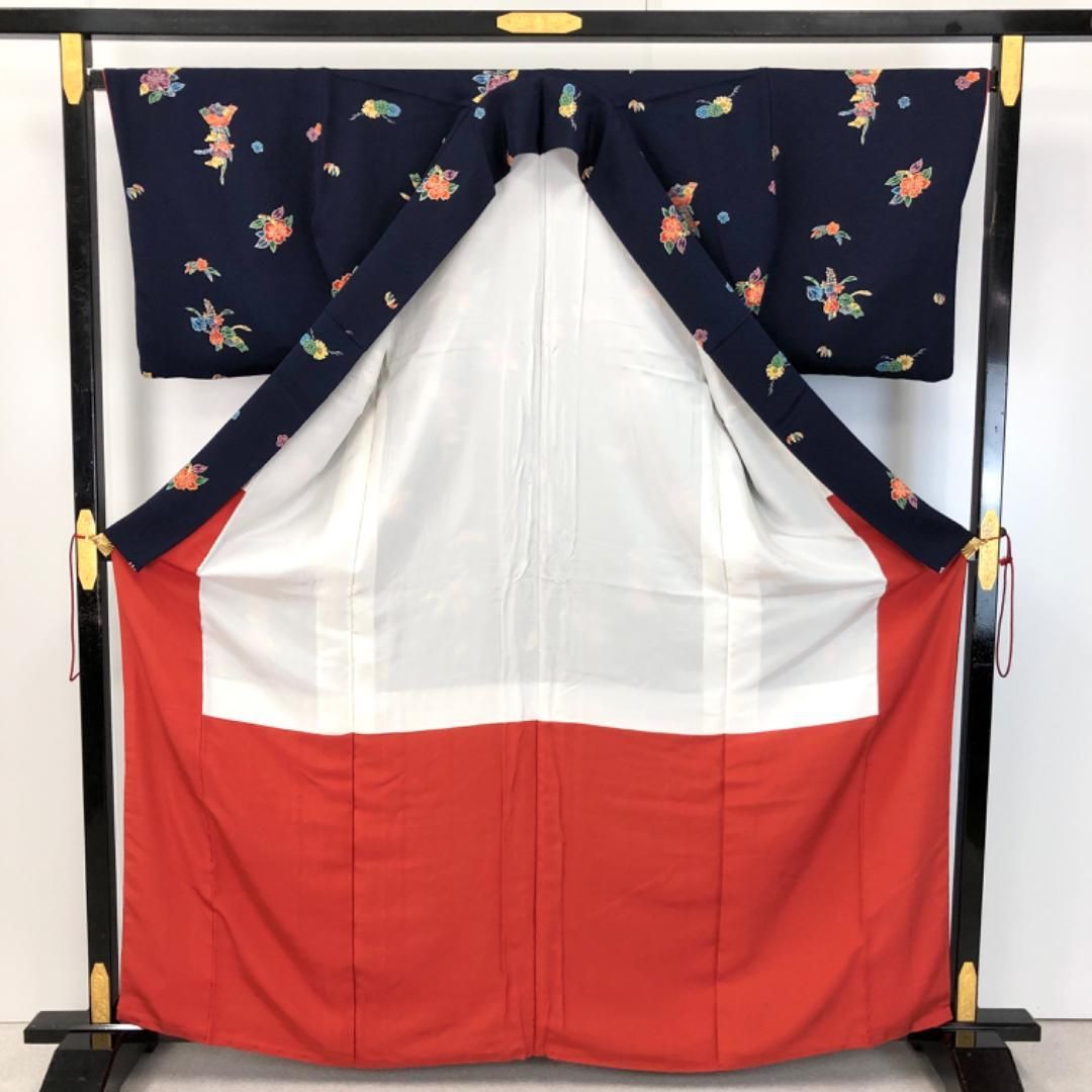 小紋 型染 花模様 縮緬 青褐色 トールサイズ K-5149 - メルカリ