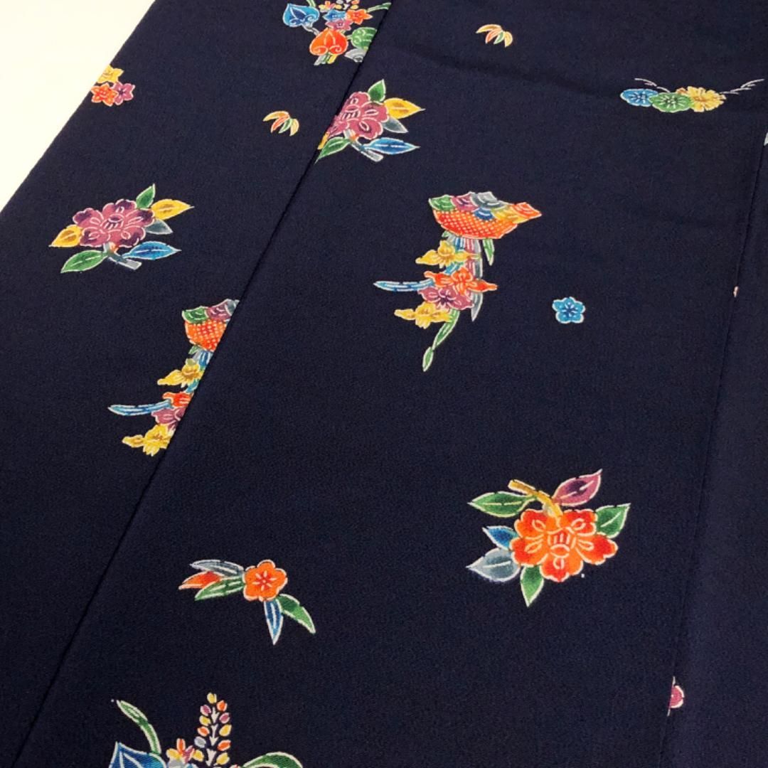 小紋 型染 花模様 縮緬 青褐色 トールサイズ K-5149 - メルカリ