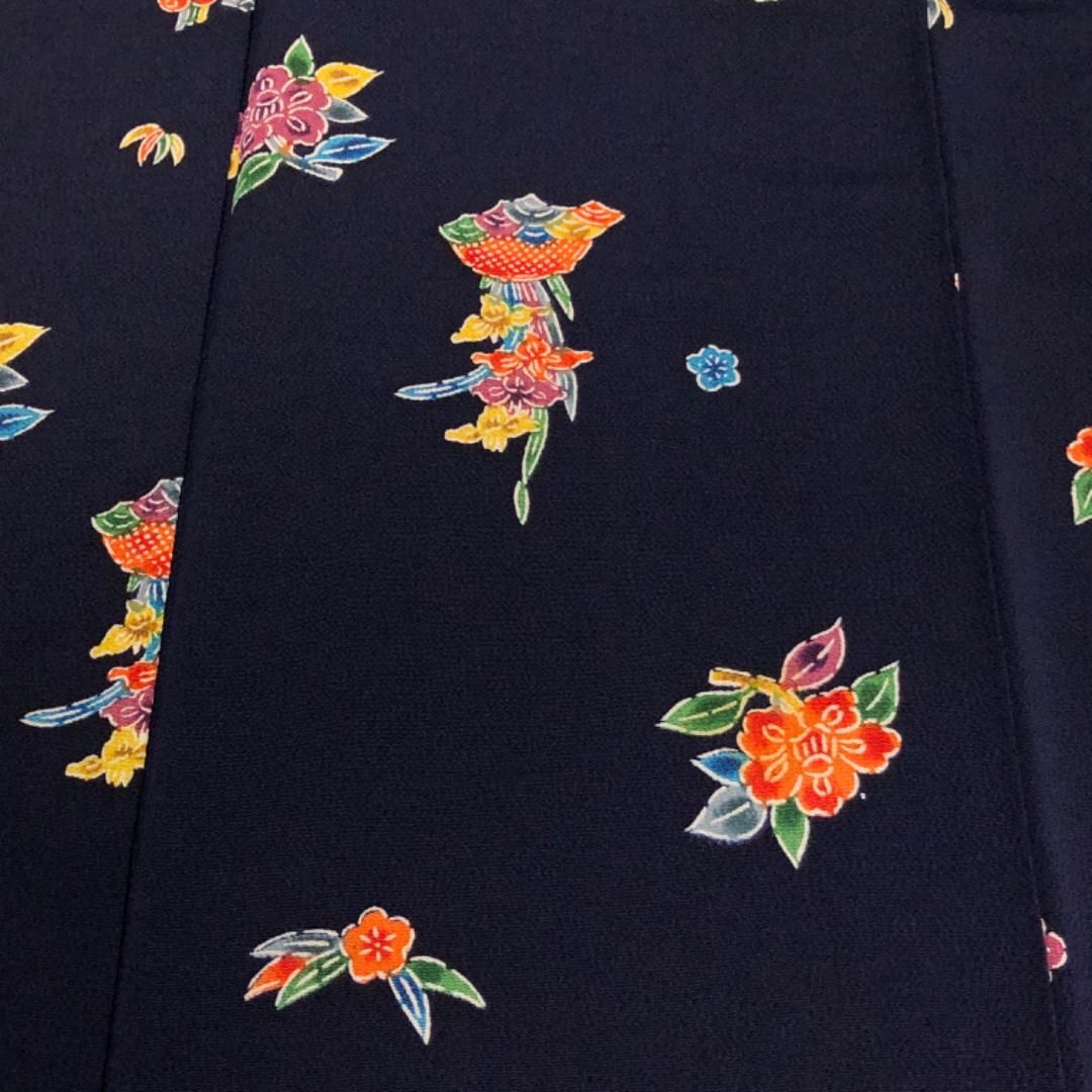 小紋 型染 花模様 縮緬 青褐色 トールサイズ K-5149 - メルカリ