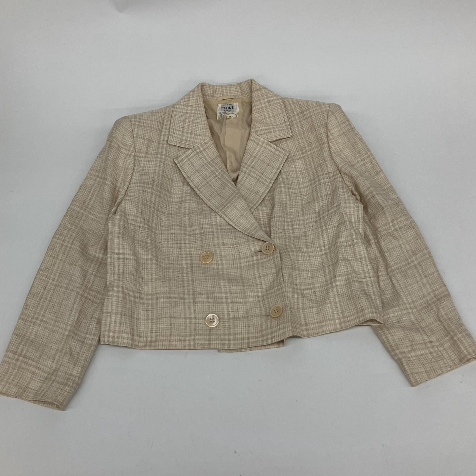 CELINE セリーヌ リネン混チェック柄セットアップダブルスーツ ヴィンテージ 40 アイボリー