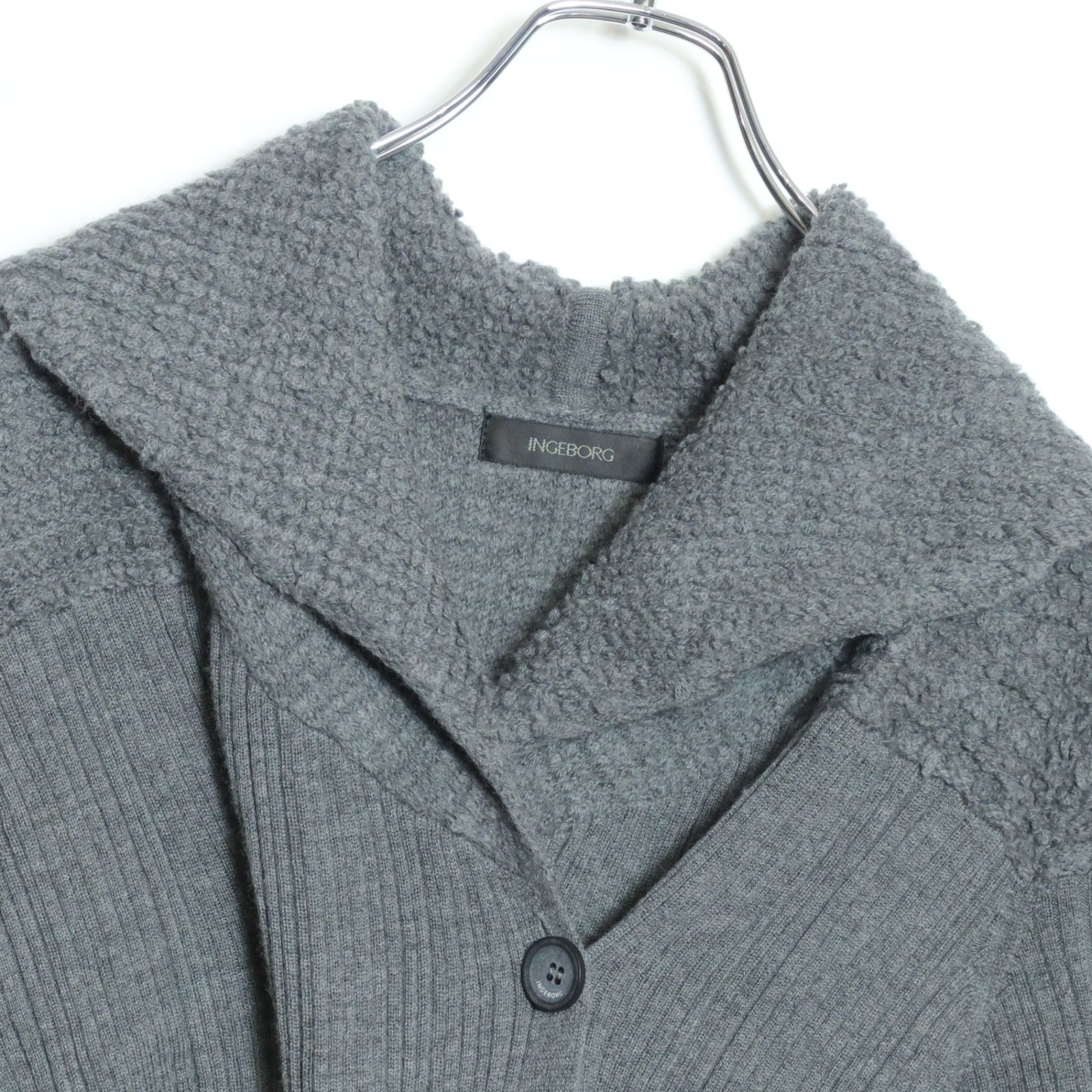 【極美品】インゲボルグ★カーディガン グレー系 サイズ3(9号) セーラーカラー リブ＆もこもこ感 異素材ミックス z16592 極美品】インゲボルグ☆カーディガン グレー系 サイズ3(9号) セーラー