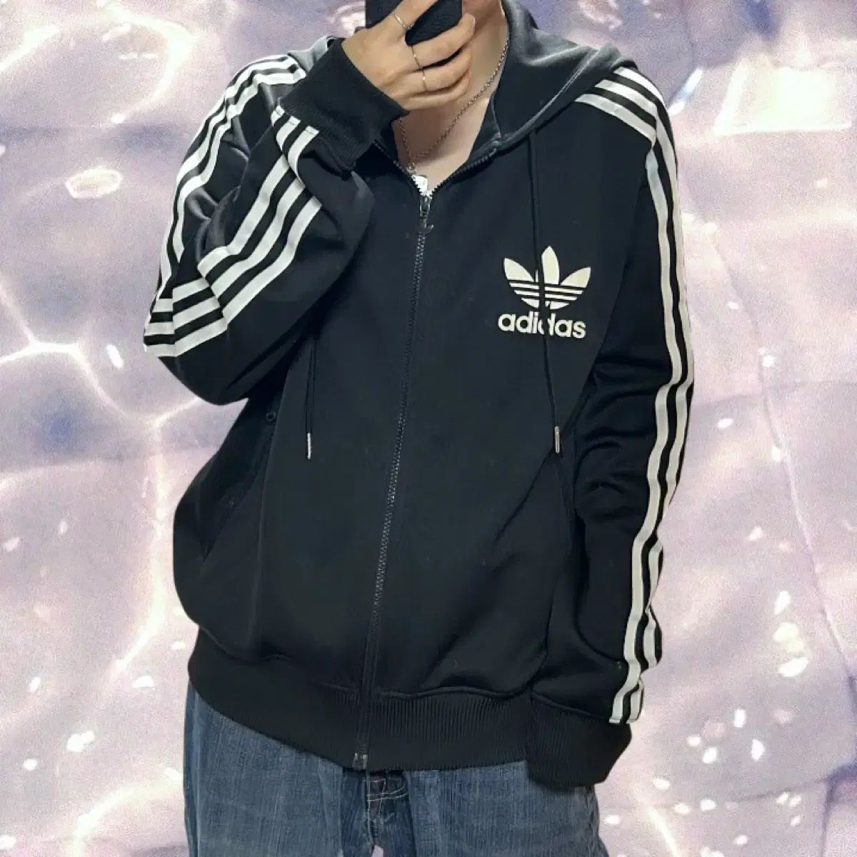 00 s アディダス FLAK フード ジップアップ ジャージ ブラック L