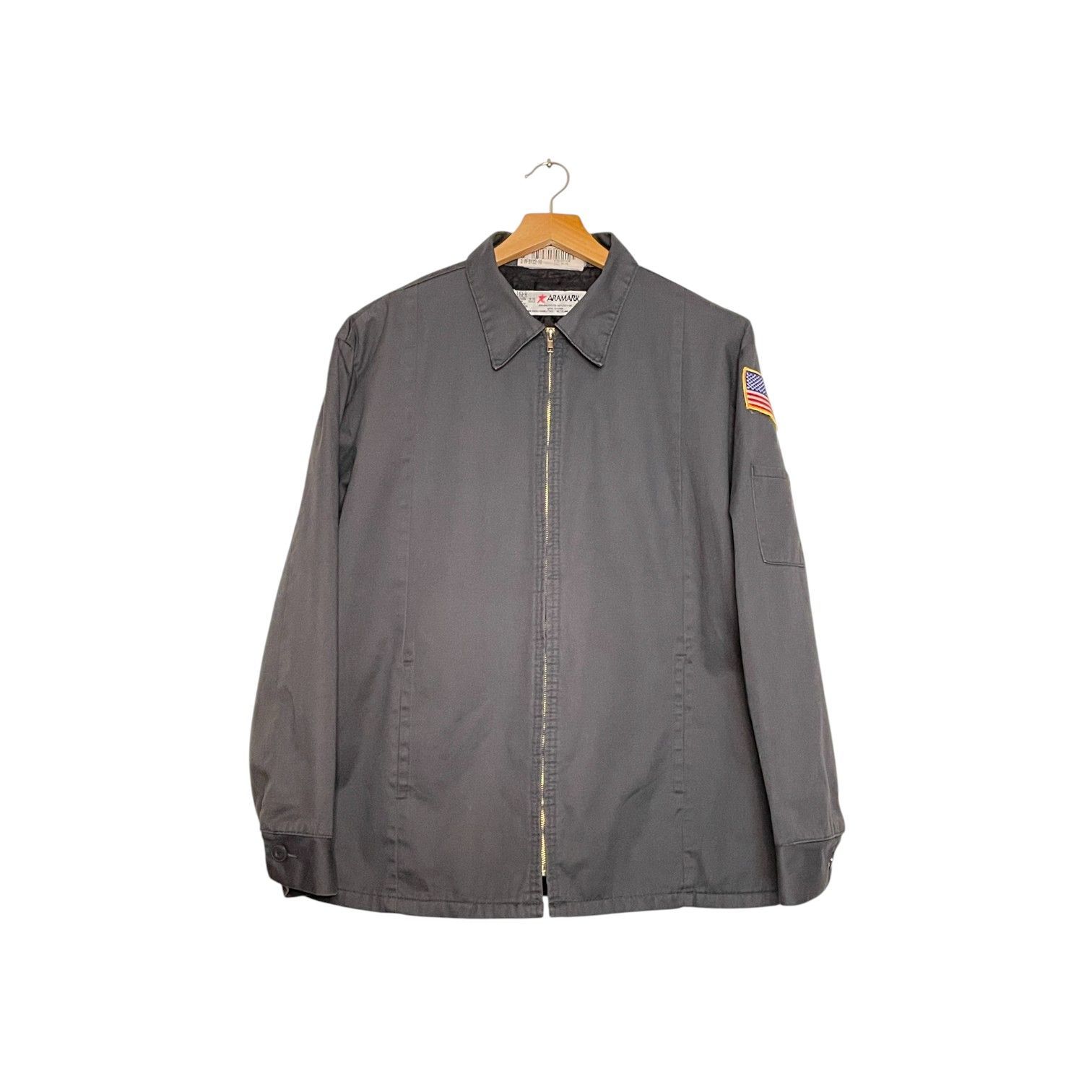 ARAMARKワークジャケットy2k刺繍ロゴ短丈グランパコアチャコールグレーL 無骨なワークジャケット｜ARAMARK（アラマーク）｜メンズXLサイズ相当