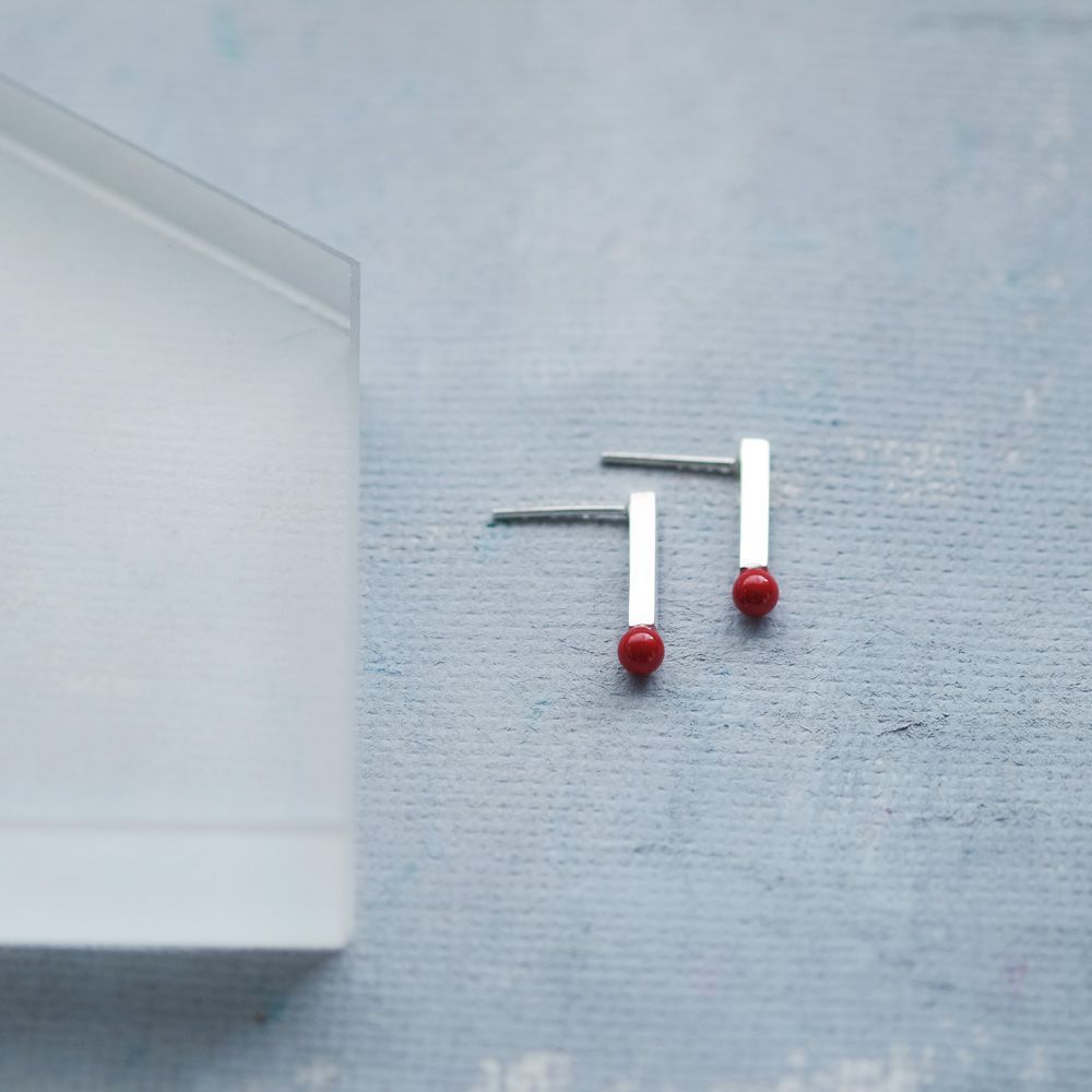 赤珊瑚 ミニ マッチ ピアス シルバー925