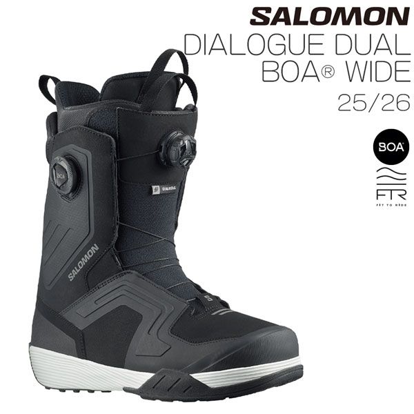 25-26 サロモン ダイアログデュアルボアワイド SALOMON DUAL BOA WIDE スノーボード 靴 25-26-BT-SLM ブラック 25 25.5 26 26.5 27 27.5 28 28.5 29 29.5