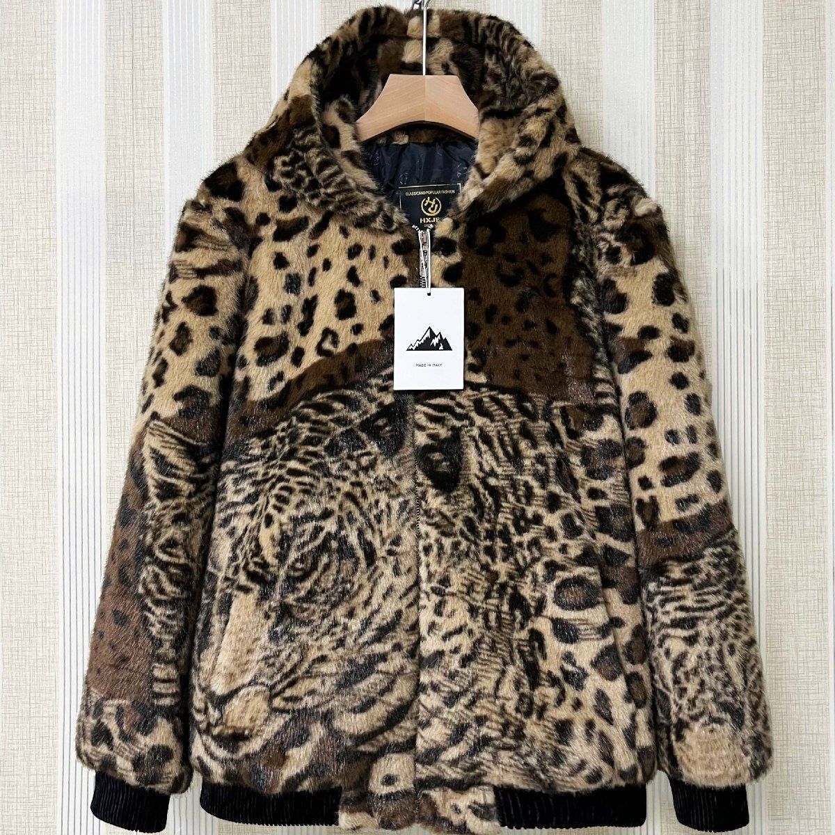 10%OFFクーポン】 毛皮コート イタリア製造 ミンク混 暖かい ヒョウ柄