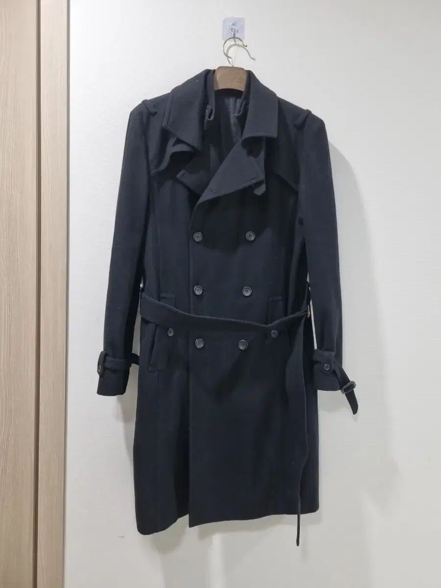 WOOYOUNGMI ブラック ダブル ベルト コート