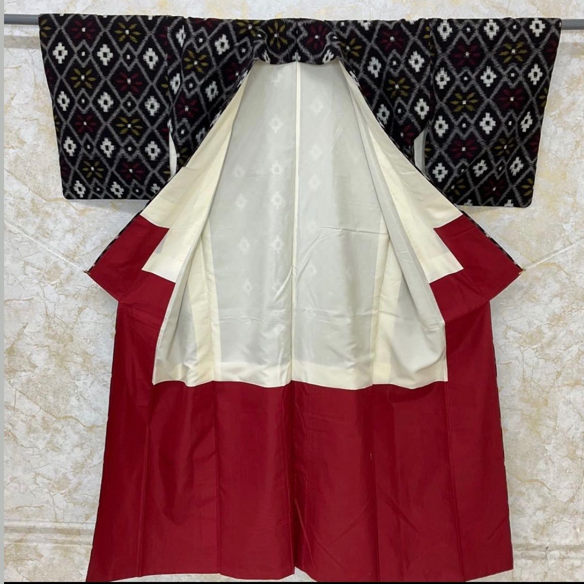 one◆kimonoarisa◆本場久留米絣◆手織り木綿◆袷◆広衿◆裄長◆裄68.5肩丈159◆久留米絣弓浜絣伊予絣綿薩摩琉球絣着物帯小紋普段着名古屋帯洒落袋帯半幅帯