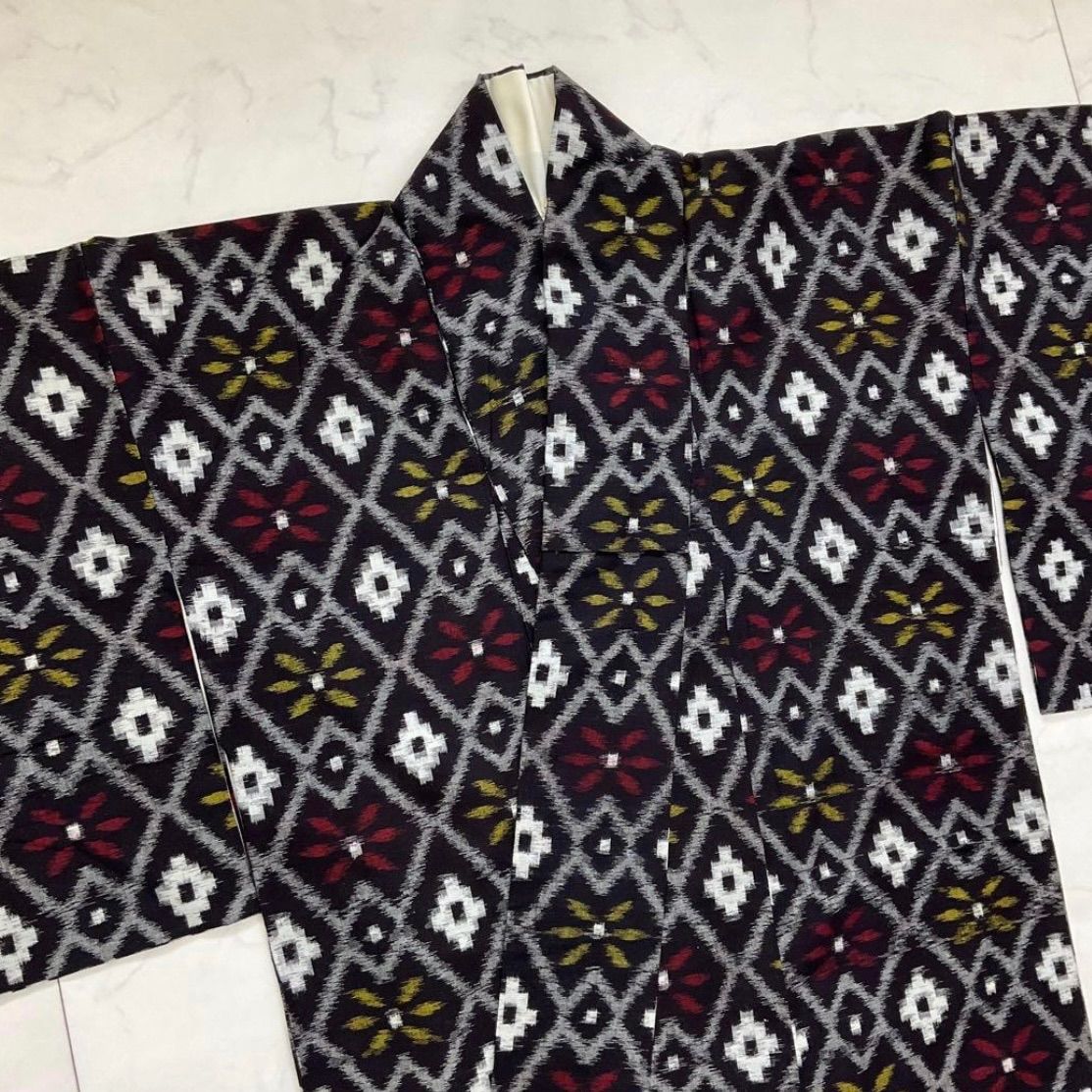 kimomo one◆kimonoarisa◆本場久留米絣◆手織り木綿◆袷◆広衿◆裄長◆裄68.5肩丈159◆久留米絣弓浜絣伊予絣綿薩摩琉球絣着物帯小紋普段着名古屋帯洒落袋帯半幅帯