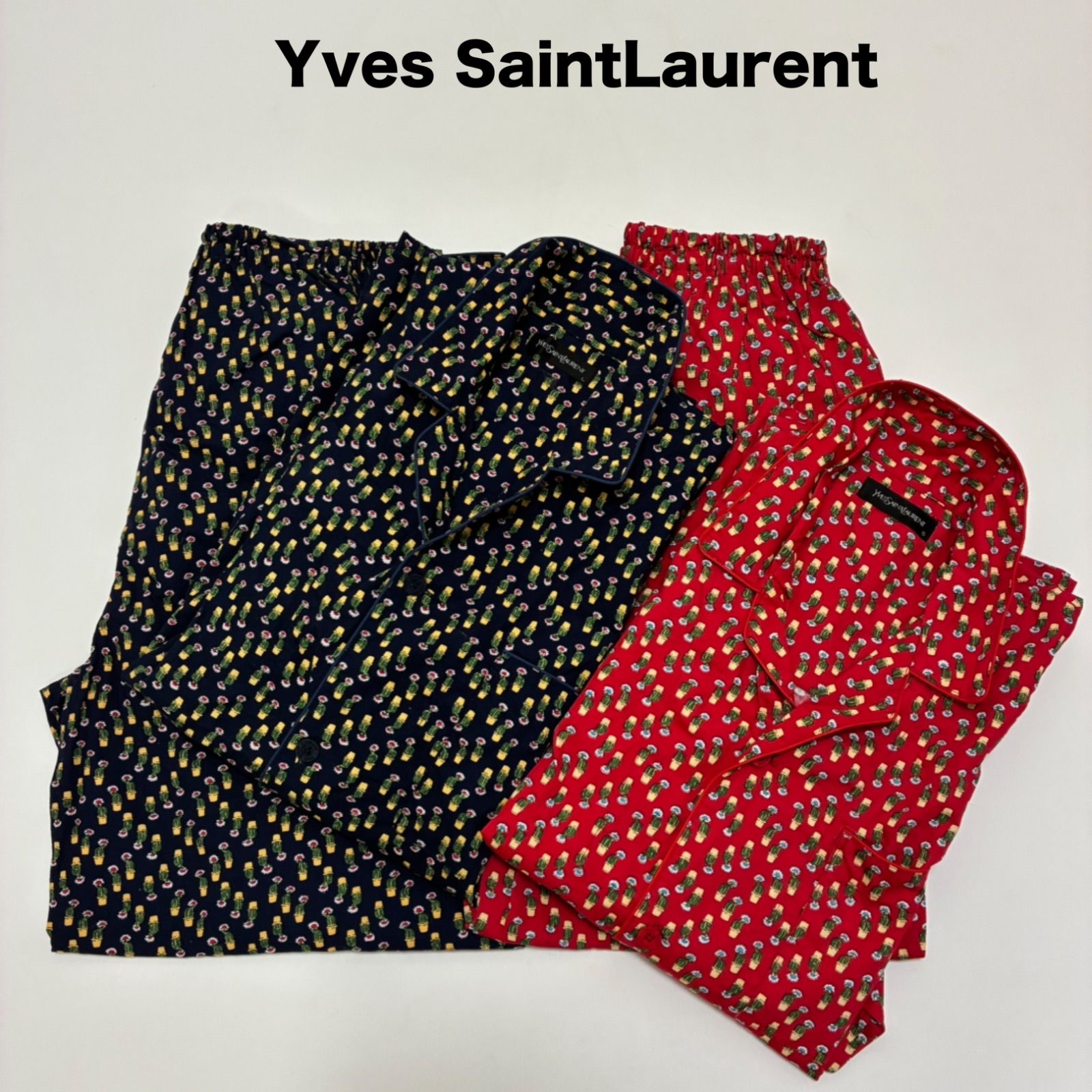 Yves Saint Laurent イヴサンローラン ︎パジャマセット ペア サボテン柄 コットン お揃いコーデ