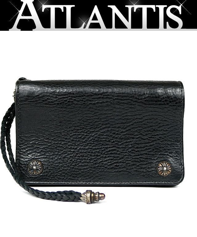 CHROME HEARTS クロムハーツ 2 ZIP ウォレット クロスボタン 二つ折り財布 メンズ レザー SV 925 黒 101097